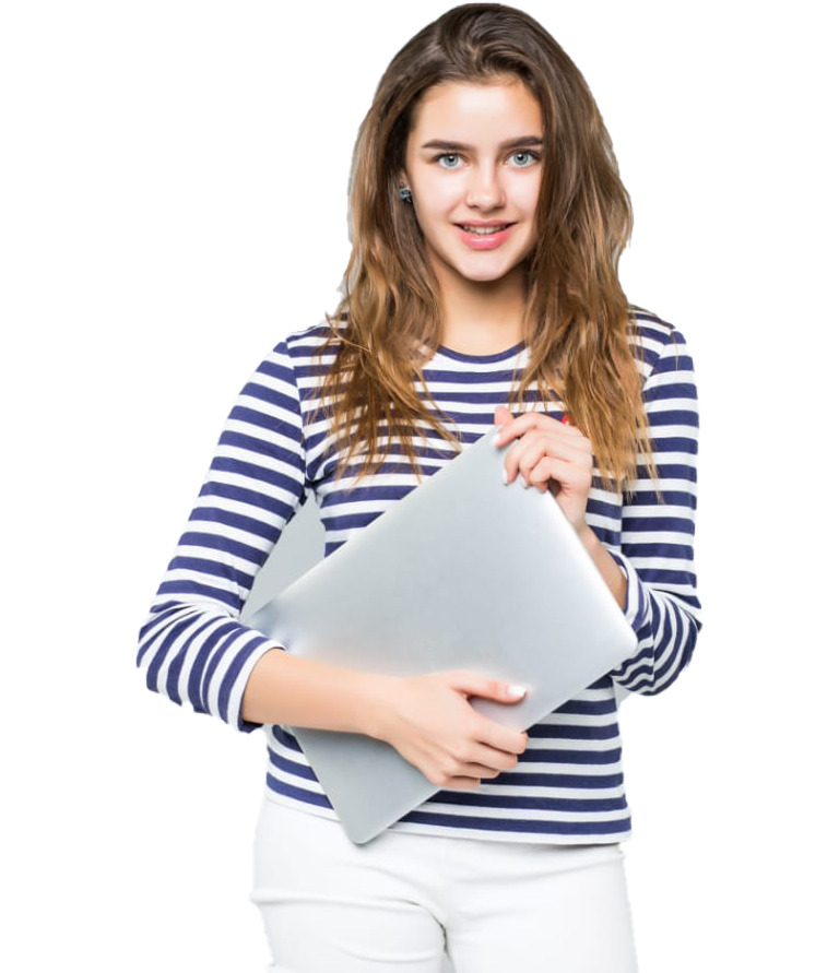 Young woman holding laptop